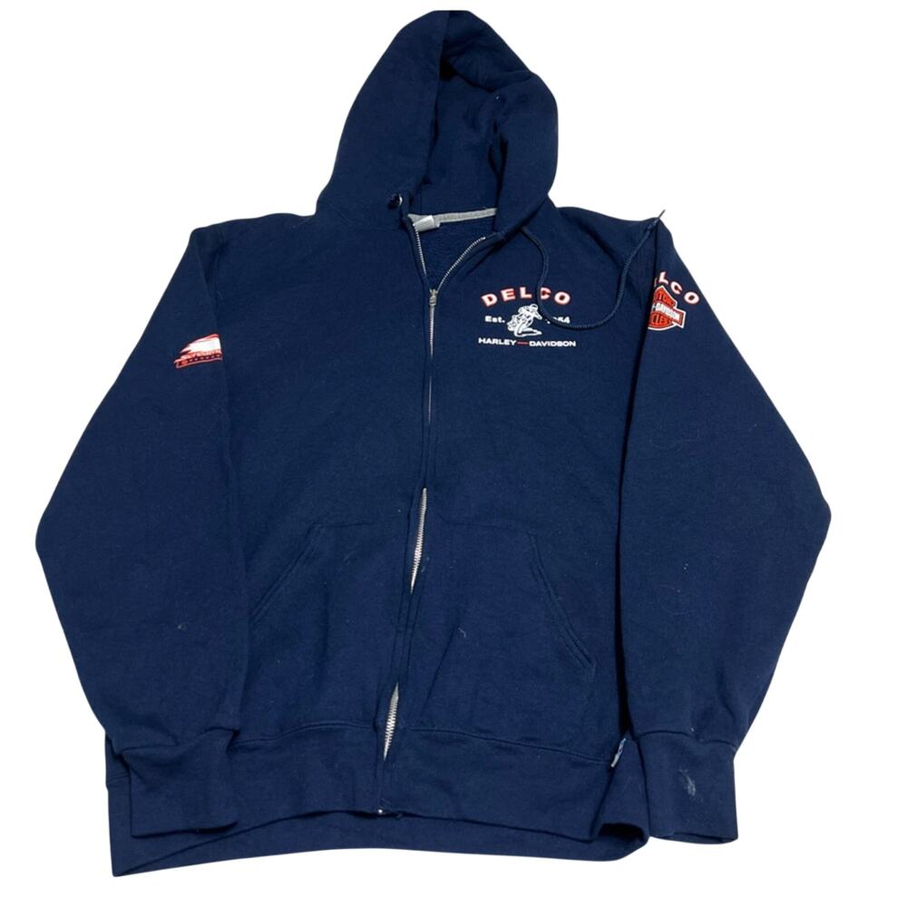 Harley Davidson Racing Full Zip Up Hoodie Adult Size LARGE Navy Screaming Eagle